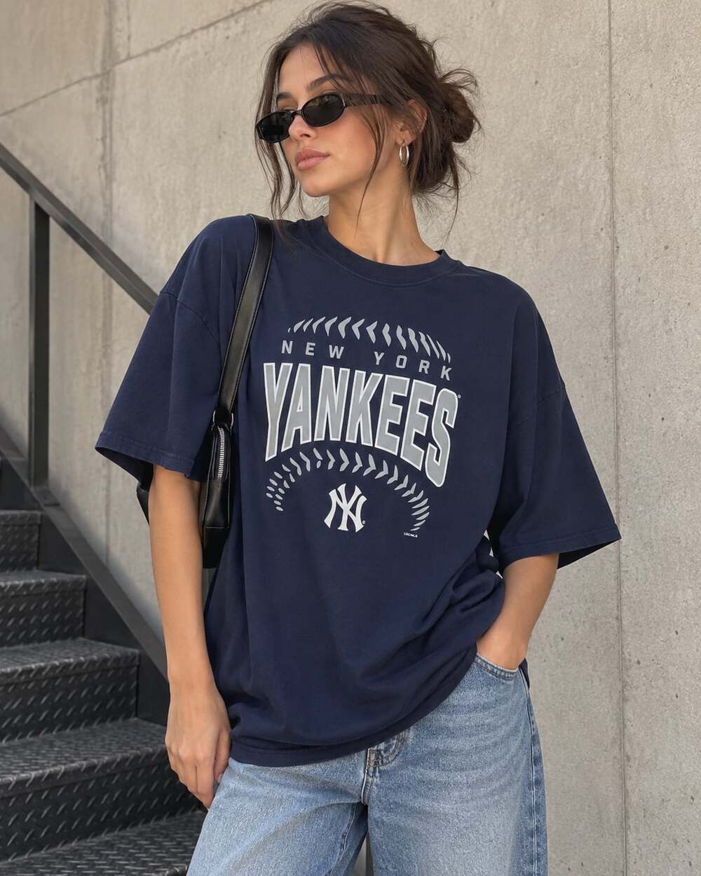 New York Yankees MLB Navy Graphic Tee 2XL Baseball Streetwear Oversized